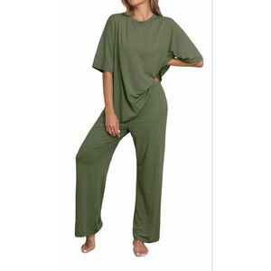NEW Soft 2 Pc Lounge Set Pajamas Knit Short Sleeve Top & Long Pants M